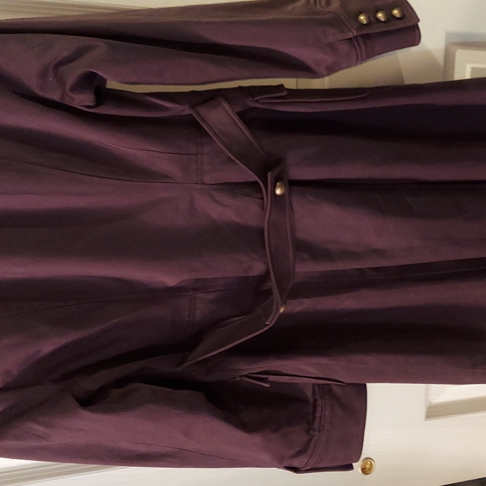 Bloomingdale's Long Brown Tailored Dress Jacket 8P Stand Collar Button Detail - Picture 4 of 5